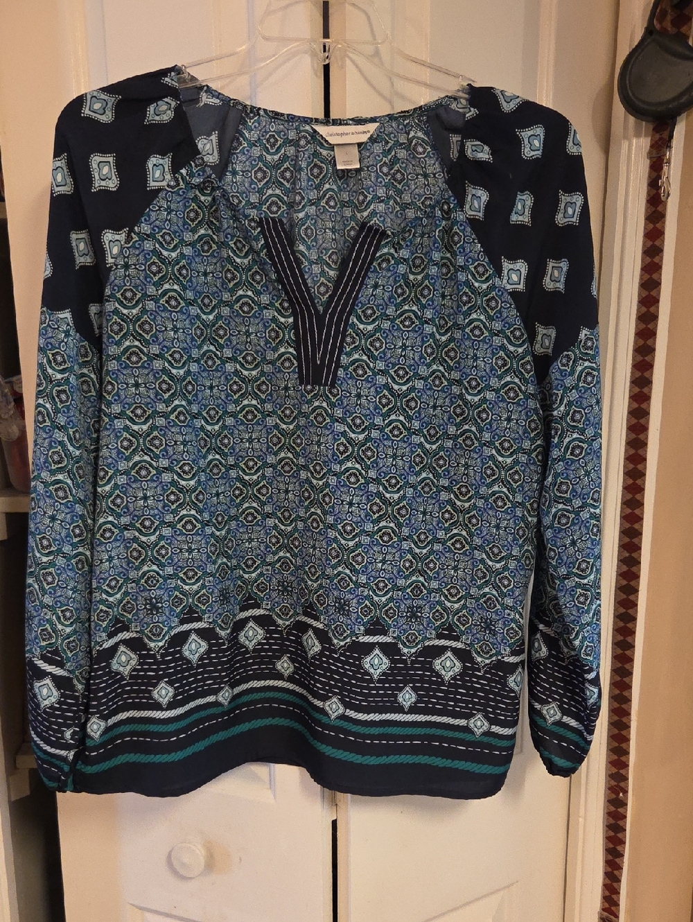 Christopher & Banks Navy and Teal Patterned Long-Sleeve Tunic